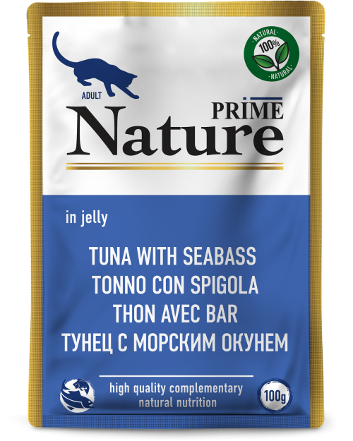 Prime (Прайм) Nature Влажный корм Пауч для взрослых кошек с тунцом и морским окунем в желе 100 г 5 шт