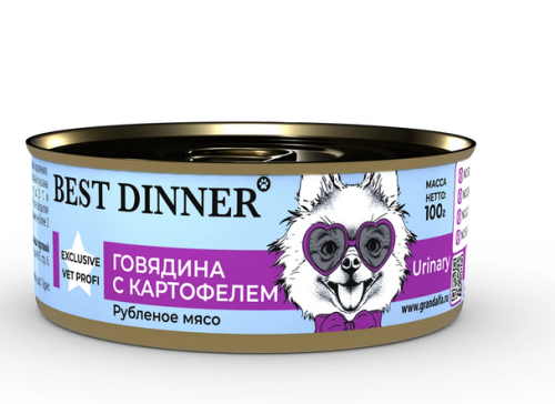 Best Dinner Vet (Бэст Диннер Вет) Urinary Консервы для собак для профилактики мочекаменной болезни МКБ с говядиной и картофелем 100 г 5 шт