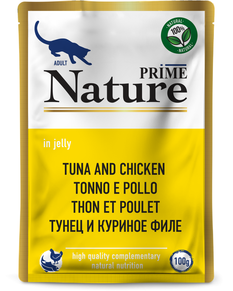Prime (Прайм) Nature Влажный корм Пауч для взрослых кошек с тунцом и куриным филе в желе 100 г