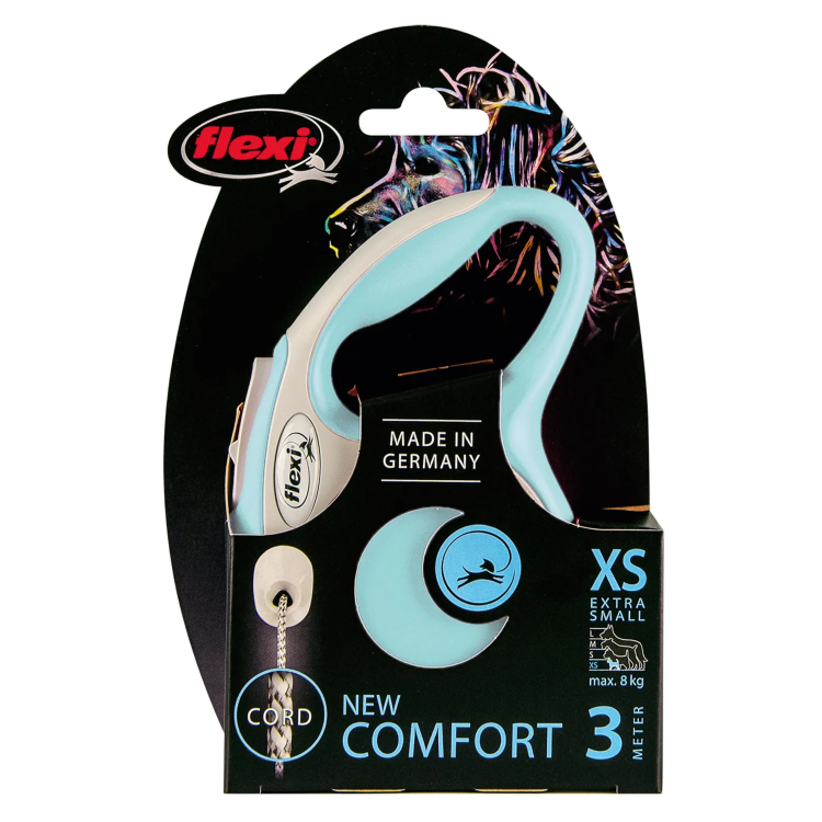FLEXI New Line Comfort XS Рулетка трос 3м/до 8кг серый/голубой