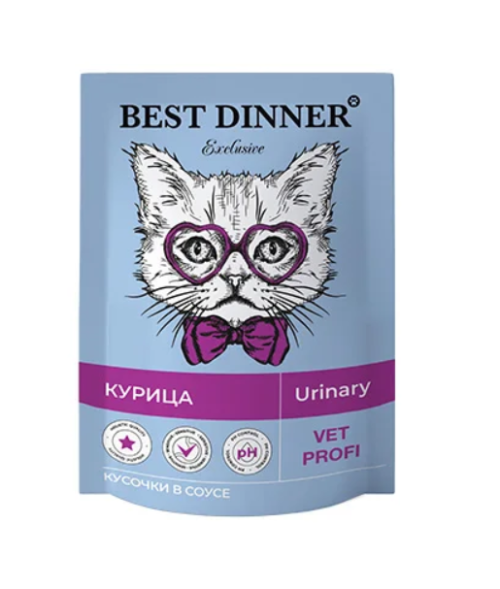 Best Dinner Vet (Бэст Диннер Вет) Urinary Пауч для кошек для профилактики мочекаменной болезни МКБ с курицей в соусе 85 г 5 шт