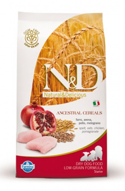 Farmina N&D (Фармина НД) Ancestral Grain Starter Puppy Сухой низкозерновой корм для щенков всех пород до 2 месяцев с курицей, полбой, овсом и гранатом 800 г