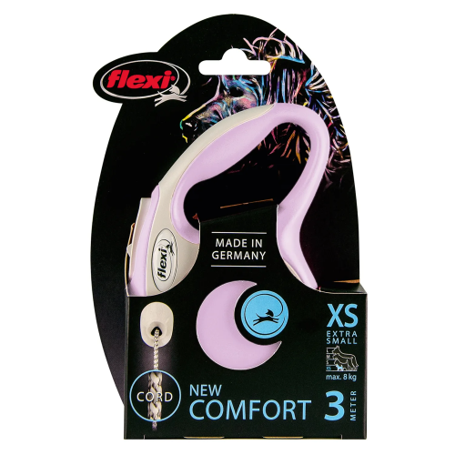 FLEXI New Line Comfort XS Рулетка трос 3м/до 8кг серый/розовый