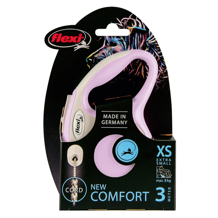 FLEXI New Line Comfort XS Рулетка трос 3м/до 8кг серый/розовый