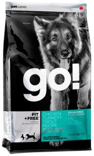 GO! FIT + FREE Grain Free All Life Stages Dog Recipe беззерновой д/собак 4 вида мяса: Индейка, Курица, Лосось, Утка 11,35кг.