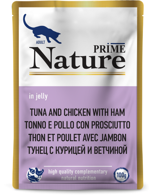 Prime (Прайм) Nature Влажный корм Пауч для взрослых кошек с тунцом, курицей и ветчиной в желе 100 г