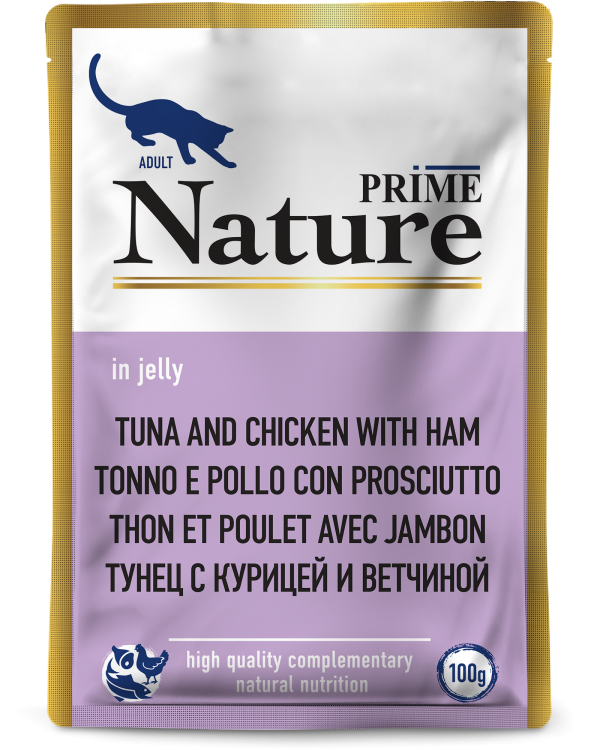 Prime (Прайм) Nature Пауч для взрослых кошек с тунцом, курицей и ветчиной в желе 100 г