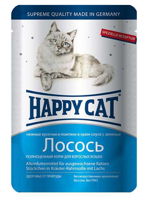 Happy Cat (Хеппи Кэт) - Корм для кошек Кусочки в соусе с ломтиками Лосося (Пауч)