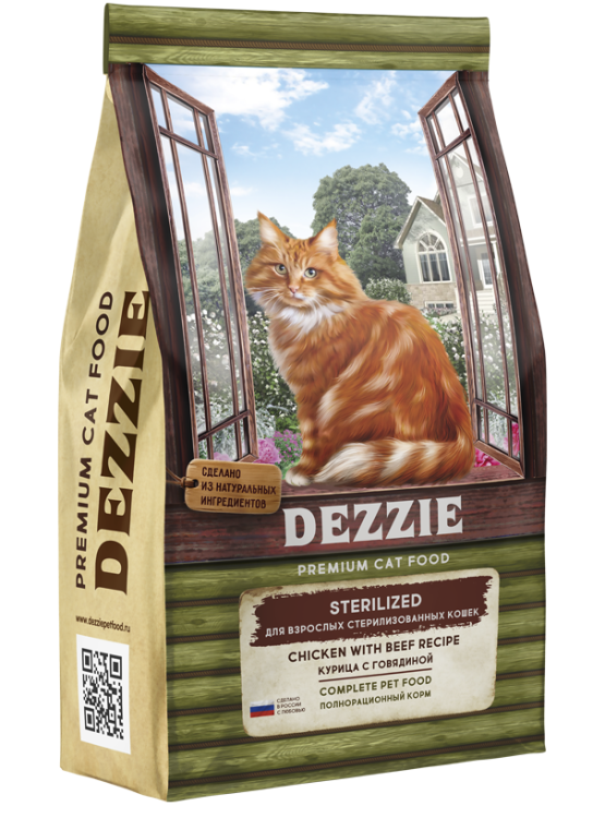 Dezzie (Дэзи) Sterilized Сухой корм для стерилизованных кошек и кастрированных котов с курицей и говядиной 2 кг