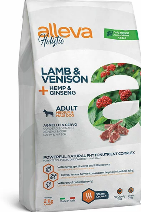 Alleva Holistic (Аллева Холистик) Medium Maxi Сухой корм для взрослых собак средних и крупных пород с ягненком, олениной, коноплей и женьшенем 2 кг