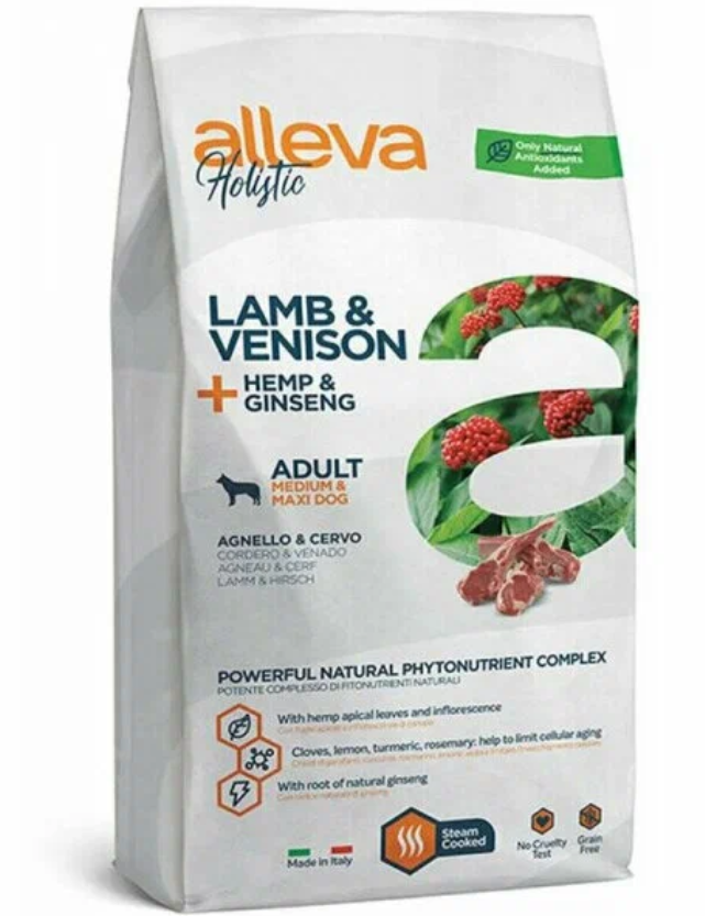 Alleva Holistic (Аллева Холистик) Medium Maxi Сухой корм для взрослых собак средних и крупных пород с ягненком, олениной, коноплей и женьшенем 12 кг