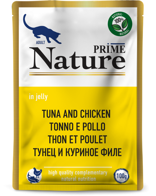 Prime (Прайм) Nature Влажный корм Пауч для взрослых кошек с тунцом и куриным филе в желе 100 г 5 шт