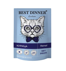 Best Dinner Vet (Бэст Диннер Вет) Renal Пауч для кошек для профилактики почечной недостаточности с курицей в соусе 85 г 5 шт