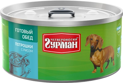 Четвероногий гурман Готовый обед Консервы для собак с потрошками и рисом 325 г