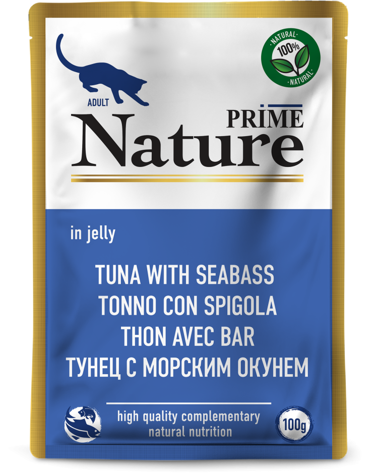 Prime (Прайм) Nature Влажный корм Пауч для взрослых кошек с тунцом и морским окунем в желе 100 г