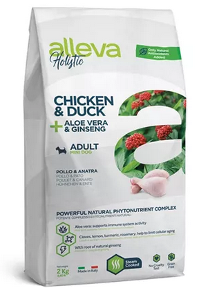 Alleva Holistic (Аллева Холистик) Mini Сухой корм для взрослых собак мелких пород с курицей, уткой, алоэ и женьшенем 2 кг
