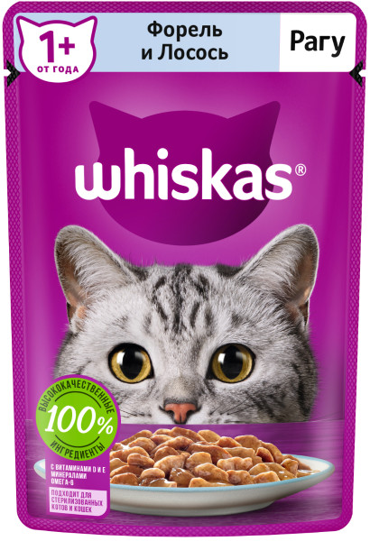Whiskas (Вискас) Пауч для взрослых кошек с форелью и лососем в рагу 75 г