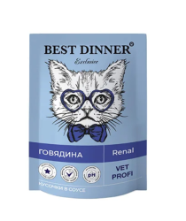 Best Dinner Vet (Бэст Диннер Вет) Renal Пауч для кошек для профилактики почечной недостаточности с говядиной в соусе 85 г 5 шт
