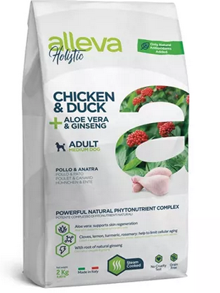 Alleva Holistic (Аллева Холистик) Medium Сухой корм для взрослых собак средних пород с курицей, уткой, алоэ и женьшенем 2 кг