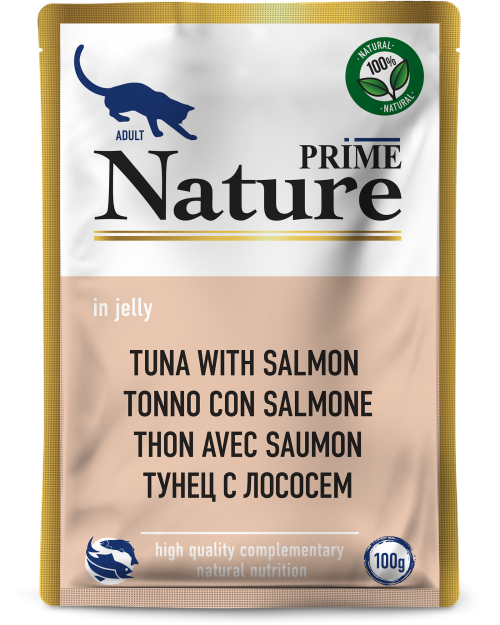 Prime (Прайм) Nature Влажный корм Пауч для взрослых кошек с тунцом и лососем в желе 100 г 5 шт