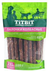 Tit bit (Тит бит) Лакомство для собак Палочки колбасные XXL выгодная упаковка 550 г