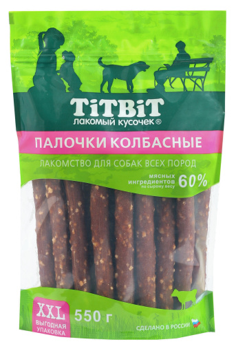 TiTBiT Лакомство для собак Палочки колбасные XXL выгодная упаковка 550 г
