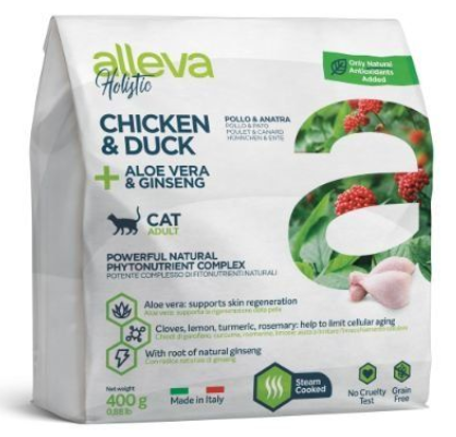 Alleva Holistic (Аллева Холистик) Сухой корм для взрослых кошек с курицей, уткой, алоэ и женьшенем 400 г