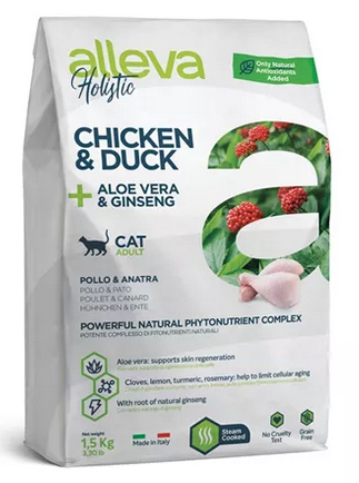 Alleva Holistic (Аллева Холистик) Сухой корм для взрослых кошек с курицей, уткой, алоэ и женьшенем 1,5 кг