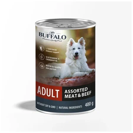 BUFFALO Adult Консервы д/собак Мясное ассорти с говядиной 400г*4шт