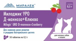 Милоджик Уро Д-манноза 0,5 г с клюквой для мелких собак и кошек 30 табл (Аналог УроПро)