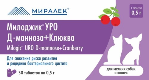 Милоджик Уро Д-манноза 0,5 г с клюквой для мелких собак и кошек 30 табл (Аналог УроПро)