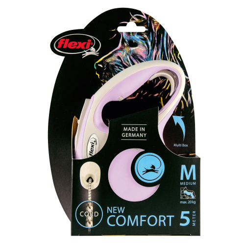 FLEXI New Line Comfort M Рулетка трос 5м/до 20кг серый/розовый