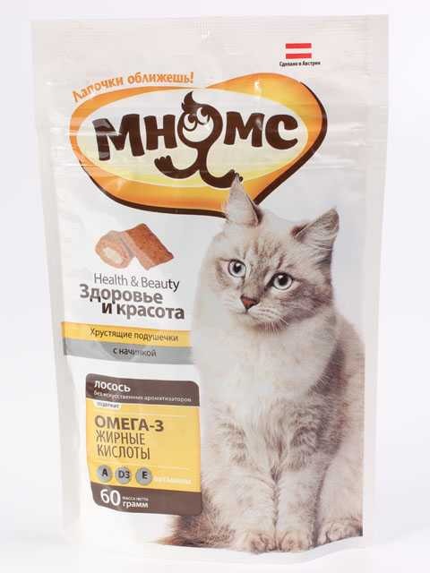 Мнямс Лакомство для кошек Хрустящие подушечки Здоровье и красота 60 г