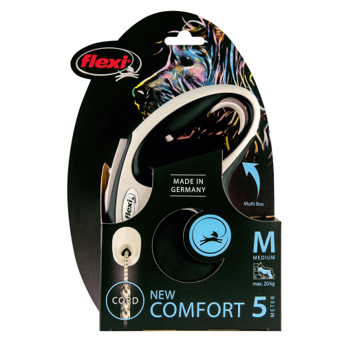 FLEXI New Line Comfort M Рулетка трос 5м/до 20кг серый/черный
