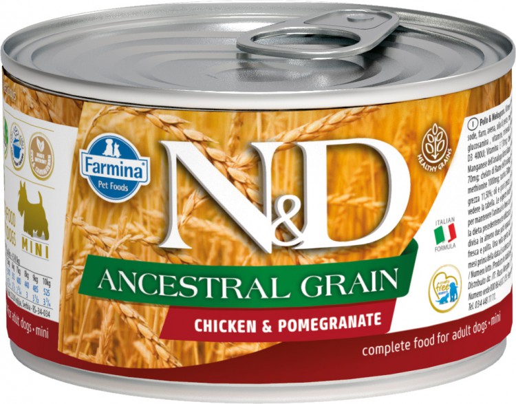Farmina N&D (Фармина НД) Ancestral Grain Mini Консервы низкозерновые для собак мелких пород с курицей и гранатом 140 г
