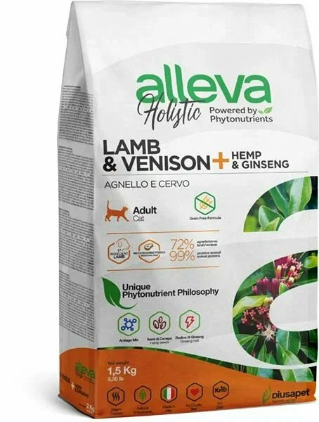 Alleva Holistic (Аллева Холистик) Сухой корм для взрослых и стерилизованных кошек с ягненком, олениной, коноплей и женьшенем 1,5 кг