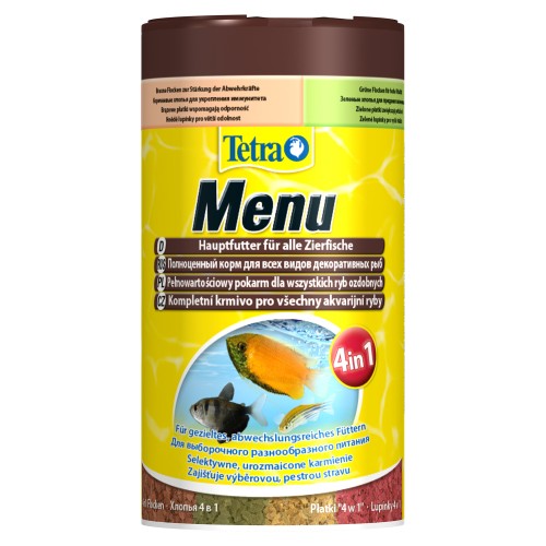 TETRA (Тетра) Menu - Корм для всех видов декоративных рыб в виде мелких хлопьев 4 вида 250мл