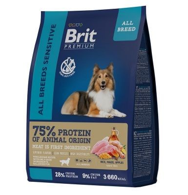 Brit Premium (Брит Премиум) Сухой корм для взрослых собак всех пород с чувствительным пищеварением с ягненком и индейкой 1 кг