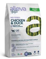 Alleva Holistic (Аллева Холистик) Сухой корм для стерилизованных кошек и кастрированных котов с курицей, уткой, с волокнами сахарного тростника и женьшенем 1,5 кг