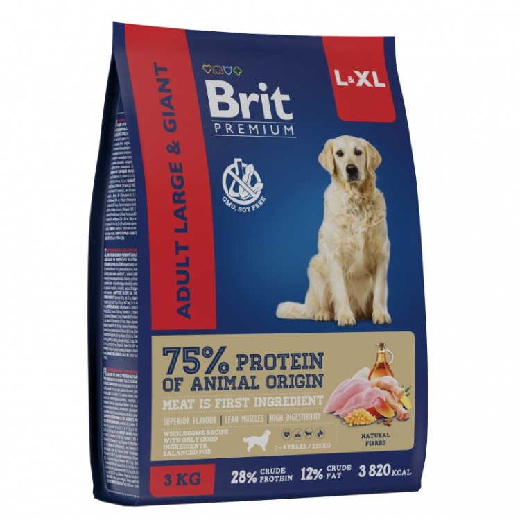 Brit Premium (Брит Премиум) Сухой корм для взрослых собак крупных пород с курицей 3 кг
