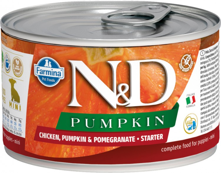 Farmina N&D (Фармина НД) Pumpkin Starter Mini Консервы беззерновые для щенков и беременных собак мелких пород с курицей, тыквой и гранатом 140 г