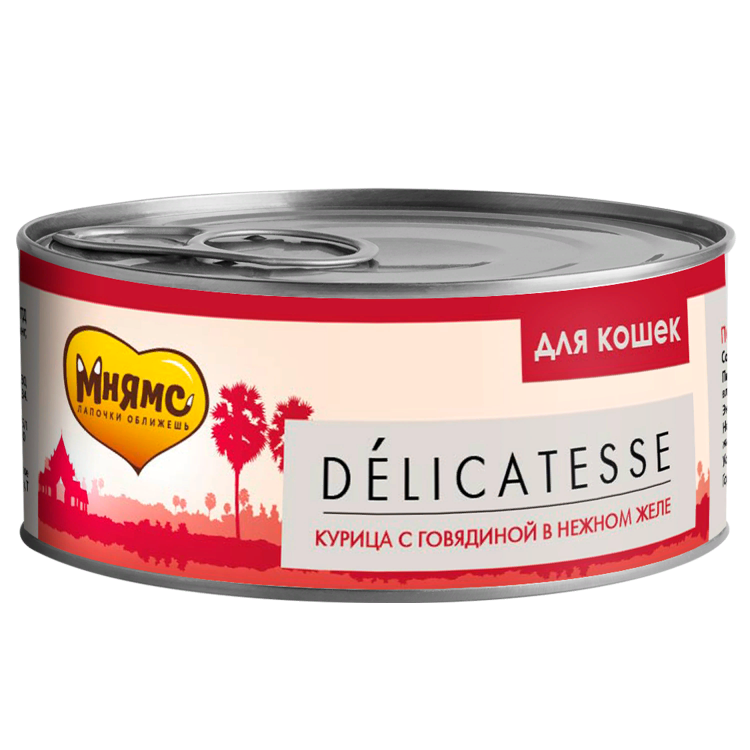 Мнямс Delicatesse Консервы для кошек Курица с говядиной 12*70 г