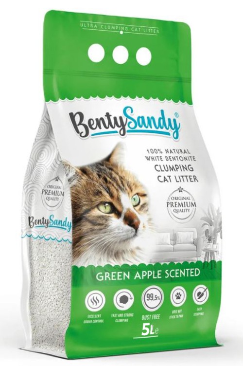 BentySandy Green Аpple Scented Комкующийся наполнитель для кошачьего туалета 5 л