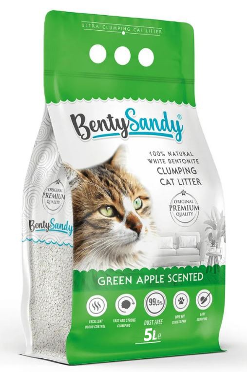 BentySandy Green Аpple Scented Комкующийся наполнитель для кошачьего туалета 5 л