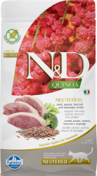 Farmina N&D (Фармина НД) Quinoa Neutered Сухой беззерновой корм для стерилизованных кошек и кастрированных котов с уткой, киноа, брокколи и спаржей 1,5 кг
