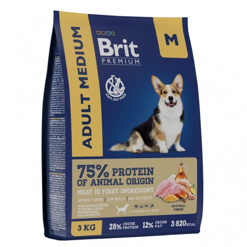 Brit Premium (Брит Премиум) Сухой корм для взрослых собак средних пород с курицей 3 кг