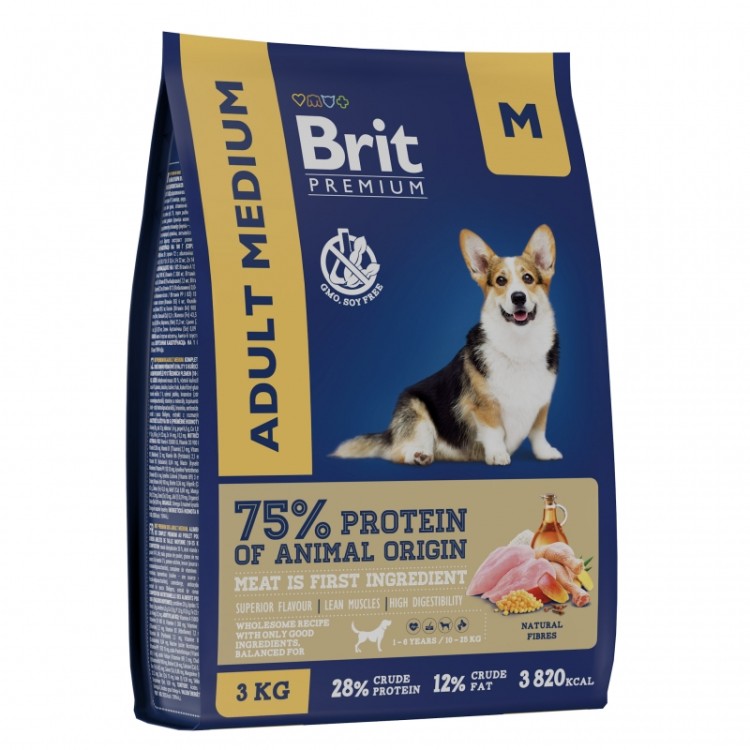 Brit Premium (Брит Премиум) Сухой корм для взрослых собак средних пород с курицей 3 кг