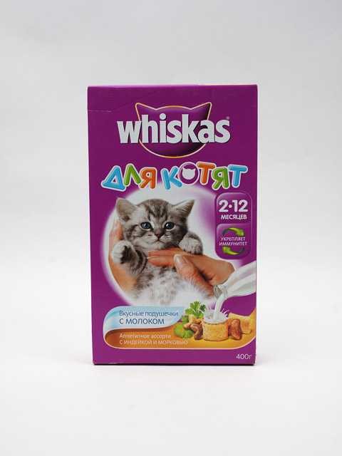 Сухой корм для котят Whiskas (Вискас) - Вкусные подушечки с Молоком, Индейкой и Морковью 1.9 кг