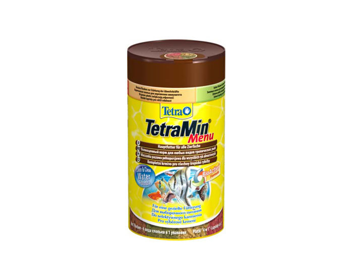 TETRA (Тетра) Menu - Корм для всех видов декоративных рыб в виде мелких хлопьев 4 вида 25гр 100мл