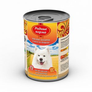Родные Корма консервы для собак Мясное ассорти в желе по боярски 410 гр